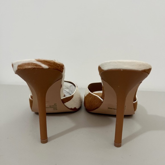 Steve Madden Signal Cow Print Calf Hair Square Toe Stiletto Mules Brown White 9M - Picture 3 of 8